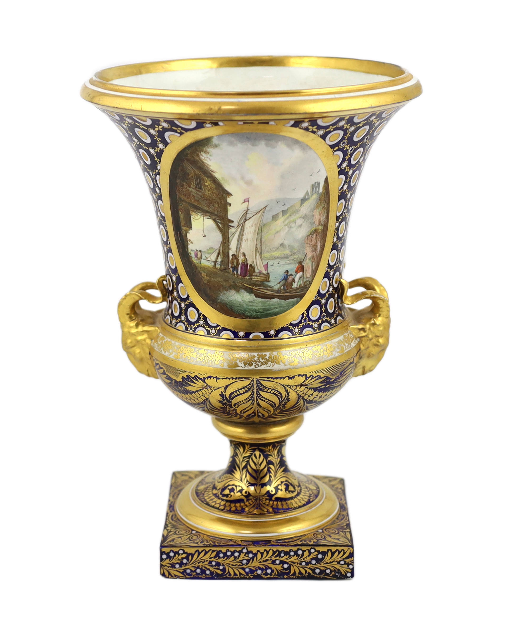 An unusual English porcelain campana vase, possibly Coalport, c.1825